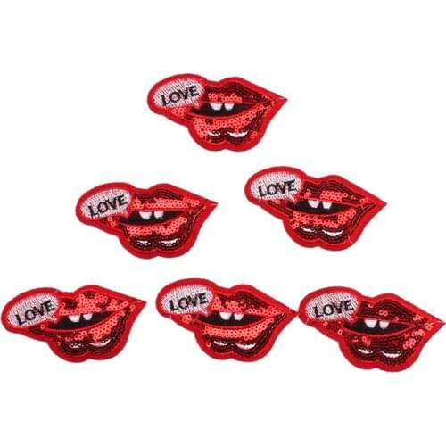 10pcs Sequined Mouth Patches Glitter Love Lip Stickers For Girls Dress T Shirts Coats Bags Jeans DIY Fabric Appliques Badge