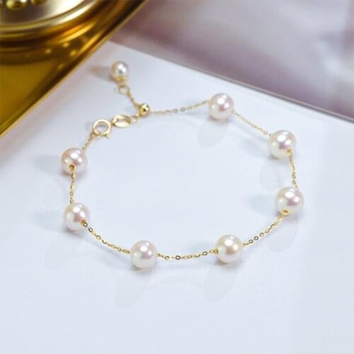 18 K Solid Yellow Gold Jewelry(AU750) Women charm Bracelet choker chain Natural freashwater pearl Fashion Lady