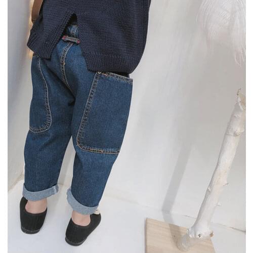 2-7 Y Girls Jeans Korean Fashion Spring Autumn Jeans for Girl Toddler Baby Pants Big Pocket Elastic Waist Girl Harem Pants 2020