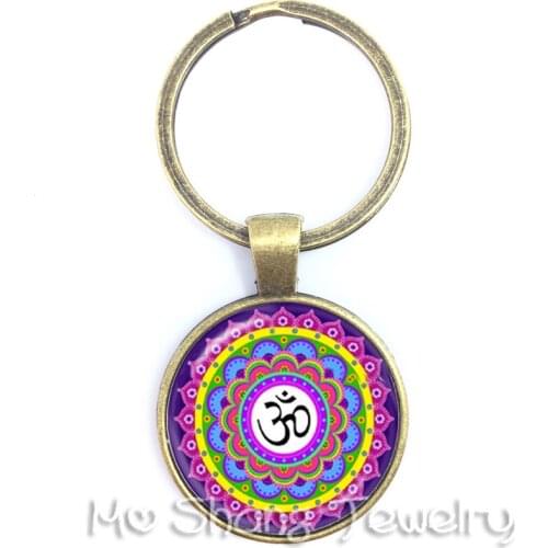 2018 New Fashion Mandala Pattern Keychain Buddhism Zen Yoga Key Chain Glass Dome Key Ring Bag Accessories Jewelry Gift