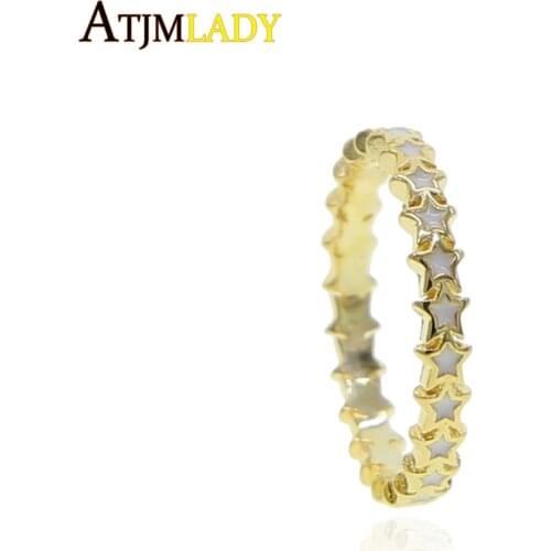 2020 Christmas Gift Gold Filled Enamel White Color Star Ring Fashion European Stack Stacking Eternity Band Trendy Women Jewelry