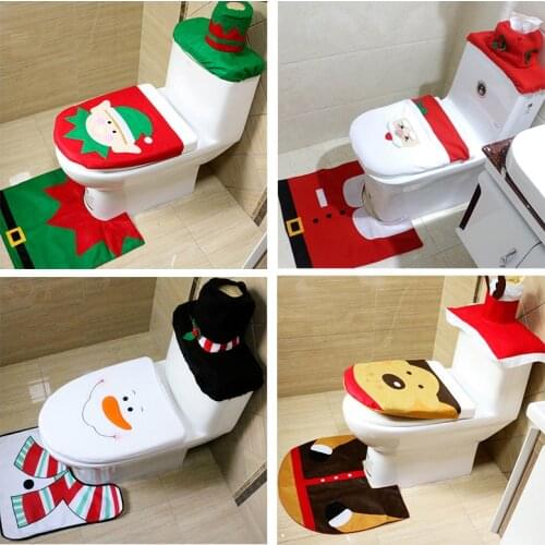 3Pcs/Set Bathroom ChristmasToilet Foot Pad Seat Cover Christmas Decorations Toilet Seat Cover and Rug Bathroom Xmas Accessories