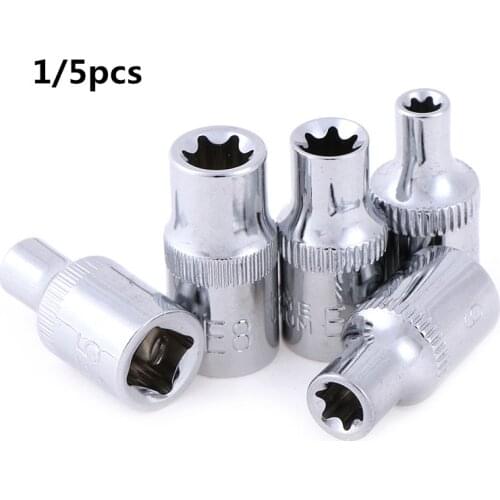 5/1pcs E-Socket Sockets 1/4 Inch(6.3mm) Torx Star Bit Female E-Socket Set Socket Nuts Set E4,E5, E6,E7, E8 Length:28mm