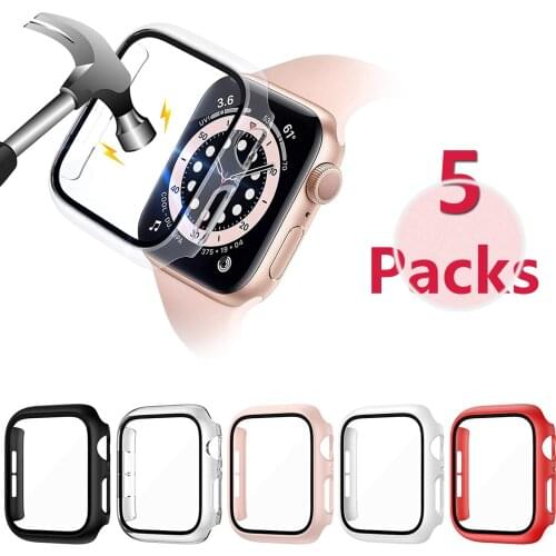 5 Packs Glass+Matte Watch Cover for Apple Watch Case 44mm 40mm 42mm 38mm Bumper+Screen Protector for Iwatch SE 6 5 4 3 2 1
