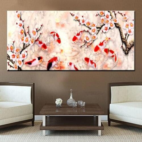 Plum blossom Diamond mosaic square Round Drill Diamond embroidery cross stitch diamond painting Nine Koi Fish Wall Art A2169
