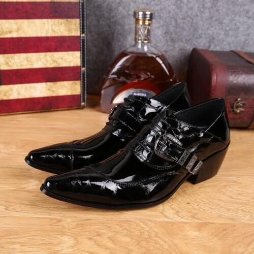 Christia Bella Man Pointed Toe Oxfords Shoes Plus Size Fashion Man Heighten Brogue Shoes Real Leather Mens Business Derby Shoes