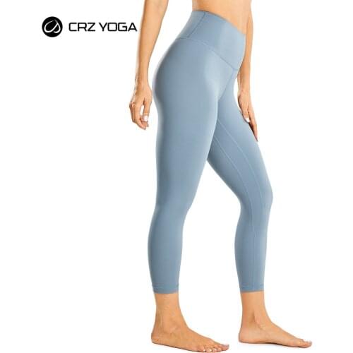 CRZ Womens Brushed Naked Feeling Yoga Leggings 21 Inches - High Wasited Matte Workout Leggings Capris Yoga Crop