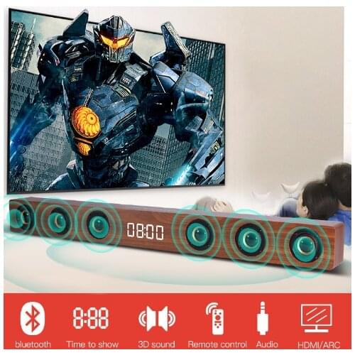 30W Home Theater TV Wooden Soundbar Portable Bluetooth Speaker Wireless Column Bass Stereo Multi-Function Subwoofer with TF FM