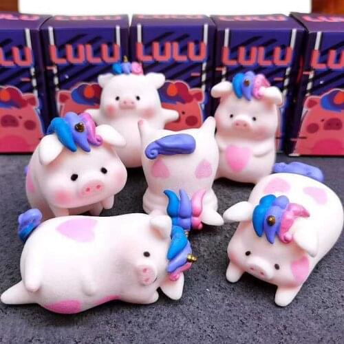 Hot Sale 6pcs/set LULU PIG Anime Cute Cartoon Dolls Blind Box Flocking LULU Pig Figure Ornaments Pink Canned Pig Gifts a14