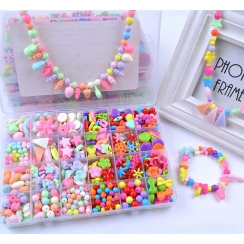 Children DIY Bead Set Assorted Acrylic Bead Kit Jewelry Necklace Bracelet Children Craft Set Craft Beads Jewelry Making Beads