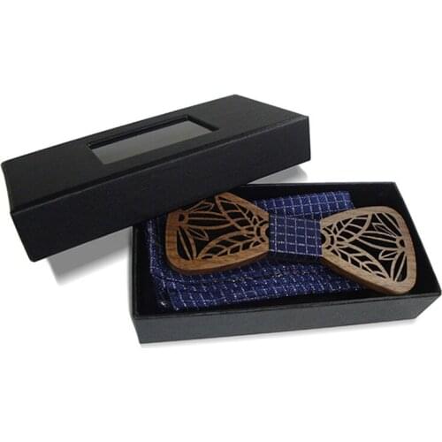 Dropshipping gifts for men gadgets blue kerchief unisex adjustable floral wood bow tie set with case