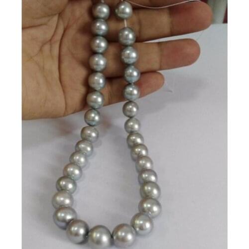 Elegant 9-10mm south sea round silver grey pearl necklace 18inch 925 silver