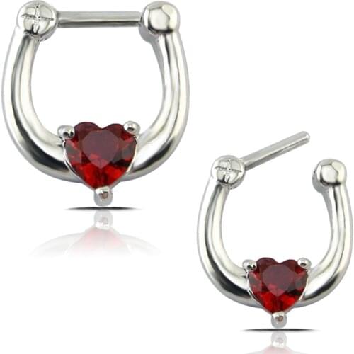 Surgical Nose Open Hoop Ring Red Heart Zircon Shaped Septum Clicker Nose Stud Tragus Barell Earring Body Piercing Jewelry