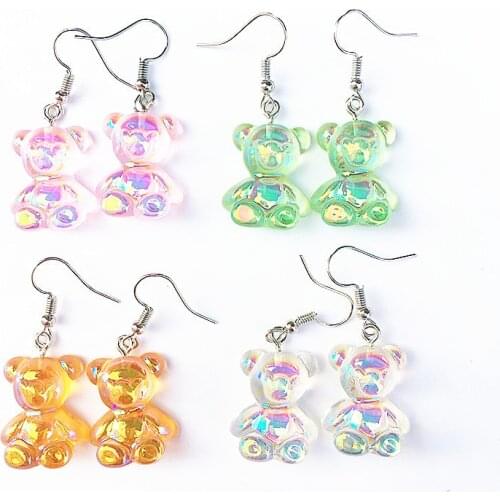 Hand Made Korean Fashion Funny Resin Drop Earrings for Women Cute Creative Colorful Bear Dangle Earring Personality Girl Gift