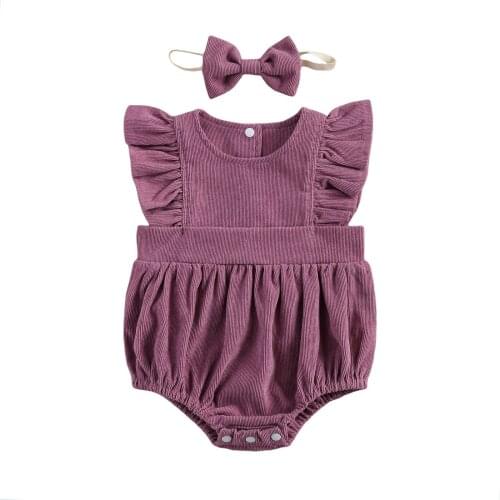 Pudcoco 0-24 Months Newborn Baby Girls 2-piece Outfit Suit Fly Sleeve Romper + Headband Set for Children Girls Summer Clothes