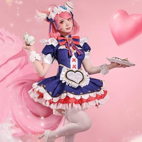 The Game Arena of Valor Cos Daji Cute Maid outfit coffee star Cosplay Womens Deep blue Maid Costume B