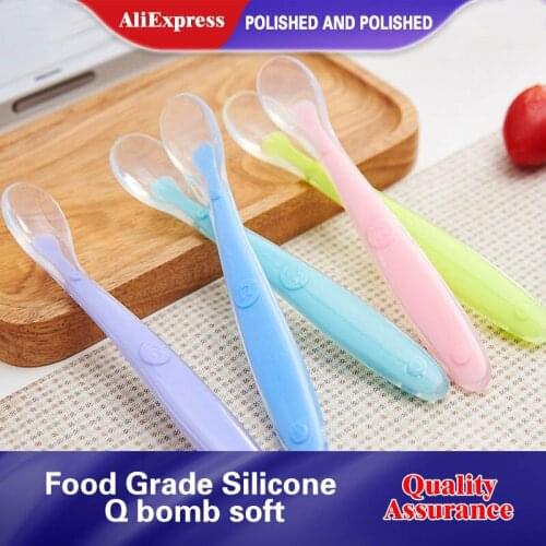 Hot Sale Baby Soft Silicone Spoon Candy Color Temperature Sensing Spoon Children Food Baby Feeding Tools