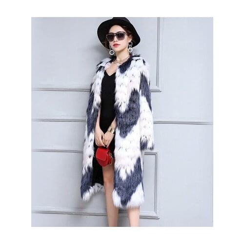 Top brand Gradient Women Fashion Color Faux Fox Fur Coat N86 high quality