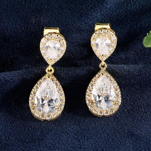 Uilz Fashion Jewllery Drop Zircon Clip Earrings Without Piercing Puncture Earring for Women Wedding Jewelry Water Drop