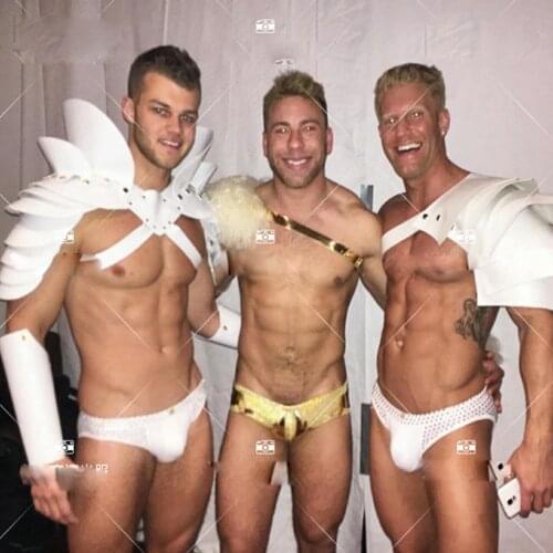 Muscle man Stage show catwalk model sexy Nightclub male gogo white armor costume