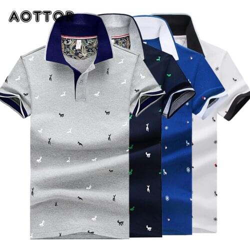 Mens Tops Summer Cotton Printed Polo Shirts Brands Short Sleeve Camisas Stand Collar Male Golf Shirt Breathable Business Shirt
