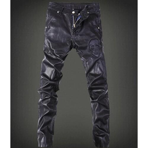 2019 mens fashion pants, leather pants tide male nightclub Four Seasons can wear leather pants men wild long Feet pants