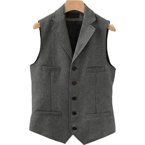 Waistcoat Men Tweed Formal Vest Wool Brown/Blue/Green/Black Notch Lapel For Wedding Groomsmen Leisure Business Gilet