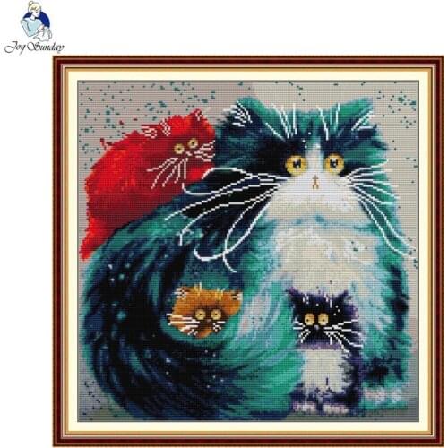 Joy Sunday colorful cat cross stitch kit Aida 14ct 11ct count print canvas thread embroidery set DIY sewing kit home decoration