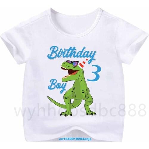New Fashion Short-sleeved Childrens T-shirt Cute Cartoon Dinosaur Birthday Childrens T-shirt Boys and Girls Casual Tops