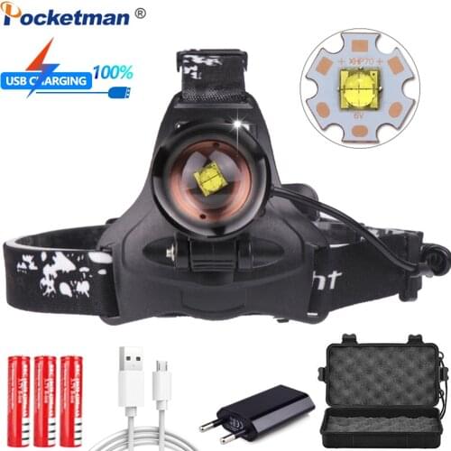 New LED Headlight XHP70.2 USB Rechargeable Headlamp XHP70/XHP50 Head Light Zoom Head Torch Head Flashlight Waterproof