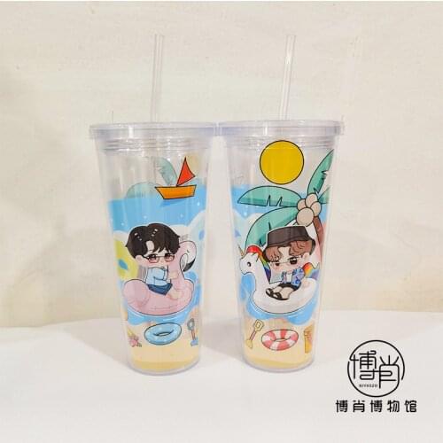 New Anime The Untamed Wang Yibo Xiao Zhan Cute Coffee Milk Straw Drinking Cup Student Portable Water Bottles Cartoon Cosplay