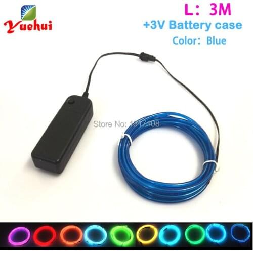 Brand New Multicolor 3.2mm 3 Meters Flexible EL Wire Neon Glow Light DC-3V Car Party decorative Energy Saving, Long Life time