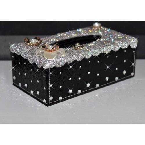 PU Leather Diamond-studded Car Tray Napkin Wipes Box European Creative Tissue Room Office Household Thin Paper Box Decoration