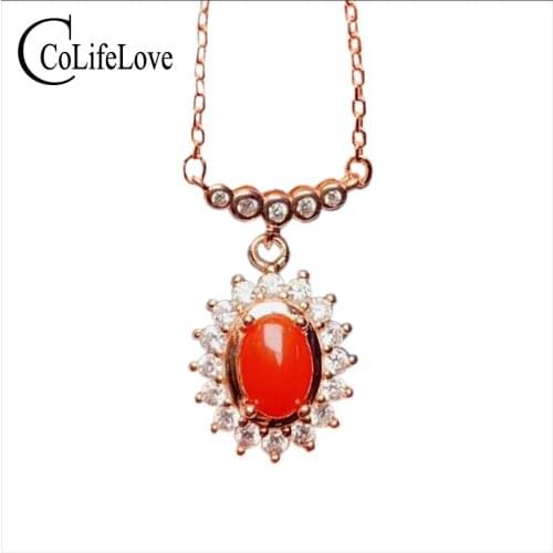 CoLife Jewelry 100% Natural Red Coral Necklace for Daily Wear 5*7mm Natural Precious Coral Necklace 925 Silver Red Coral Jewelry