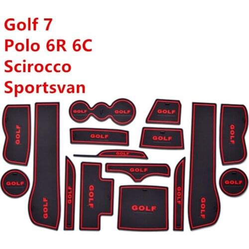 Anti-Slip Rubber Gate Slot Cup Mat for Golf 7 MK7 Polo 6R 6C Scirocco Sportsvan SV Accessories Stickers 2015 2016