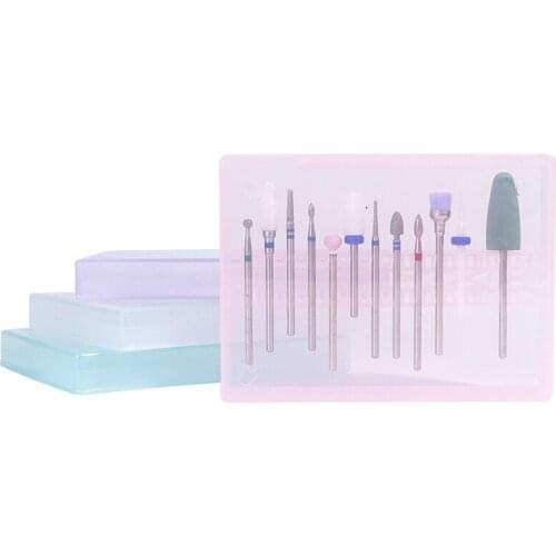 Clear Nail Drill Bits Holder Dustproof Stand Display Drill Bits Organizer Container Box 14 Slots Manicure Tool 9.9cmx7.3cmx1.3cm