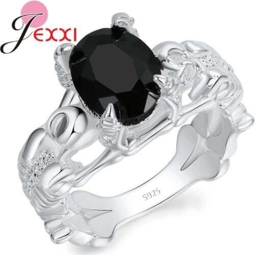 Luxury Black Crystal Silver Rings For Girl Engagement Party 925 Sterling Silver Rings For Women Lady wedding Accessories