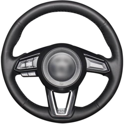 Hand-stitched Black Artificial Leather Car Steering Wheel Cover for Mazda 3 Axela Mazda 6 Atenza CX-3 2018-2019 CX-5 2017-2019