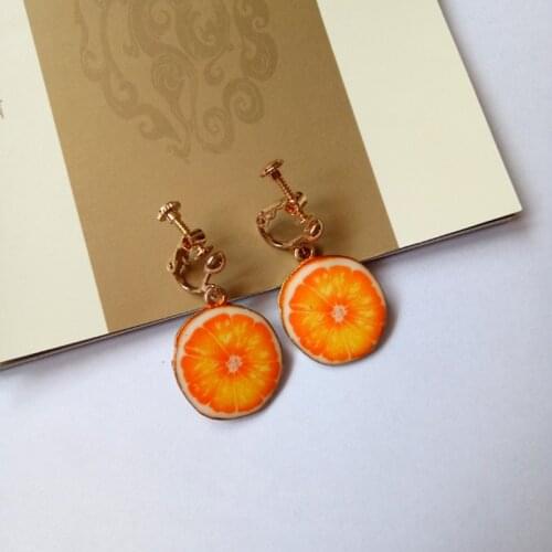 New Summer Lovely Fruit Orange Kiwi Apple Clip on Earrings Without Piercing for Girls Fashion Enamel Earrings Bijouterie