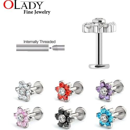 Flower Style Tragus Earring [100% Titanium G23] Labret Lip Piercing Tragus Ring Body Jewelry