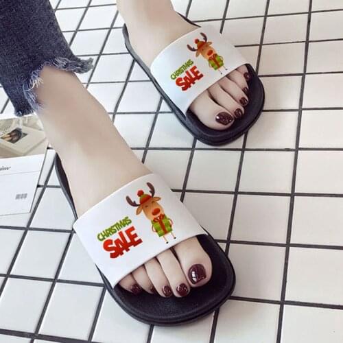 Fun Cartoon Slippers Beach Slipper Open Toe House Slides Indoor Slippers Women Christmas Slippers Elk Gift Flip Flops Girls