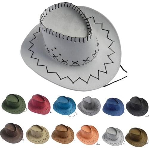 Western Style Cowboy Hat For Men Women Outdoor Wide Brim Faux Leather Black White Pink Summer Wide Brim Beach Travel Cap#G30