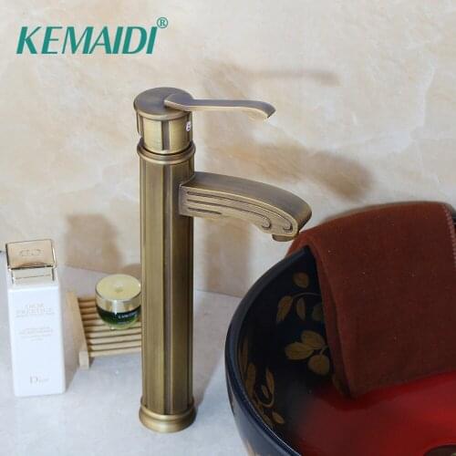 KEMAIDI Basin Faucets Antique Brass Faucet Bathroom With Single Handle Vintage Deck Mount Torneiras Hot Cold Bath Mixer Tap