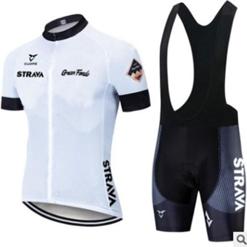 STRAVA men 2020 Cycling Jersey set Summer Short Sleeve Set Ladies bib shorts Bicycle Clothes Shirt Clothing Suit
