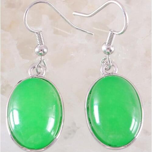 Drop Earrings for Women Natural Green Jades Oval CAB Cabochon Stone Beads Dangle Earring Jewelry Gift 1Pair U447