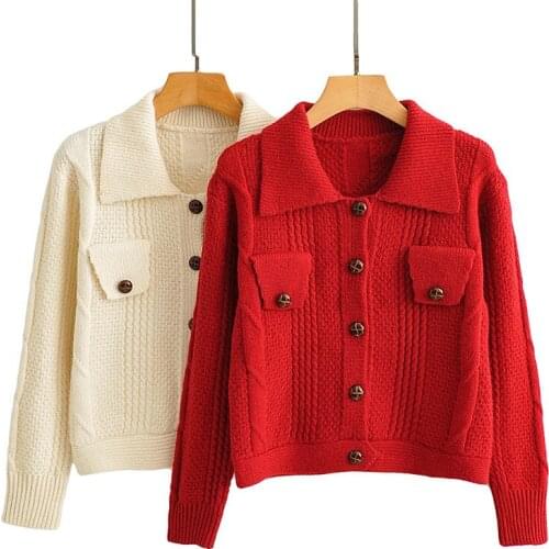 Knitted cardigan women turn down collar sweater vintage cardigan sweater korean style button up cardigan top streetwear