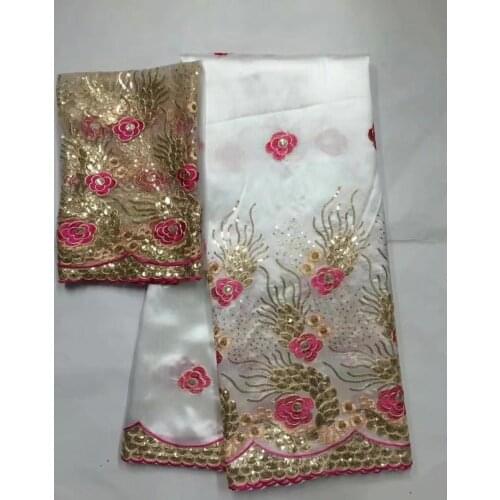 Embroidered George Lace Fabric With BLouse For India Wedding white 2020 New Fashion Gold Line Guipure George Laces Gold 7yards