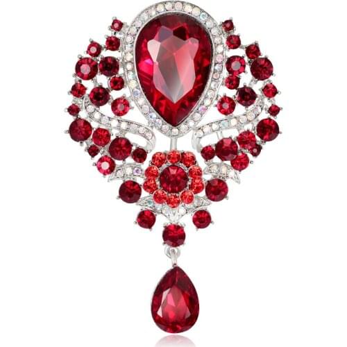 HC Vintage Crystal Big Water Drop Gold Silvery Brooch for Women Wedding Accessory Antique Glass Coat Dress Jewelry Brooch Pin T