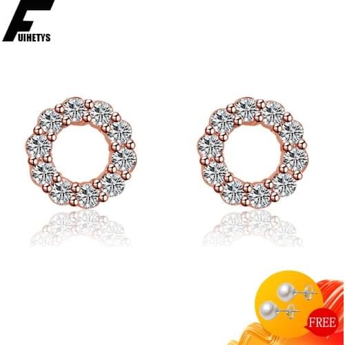 Bali Jelry Charm Earrings Silver 925 Jewelry Round Zircon Gemstone Stud Earring Fashion Accessories for Women Wedding Engagement