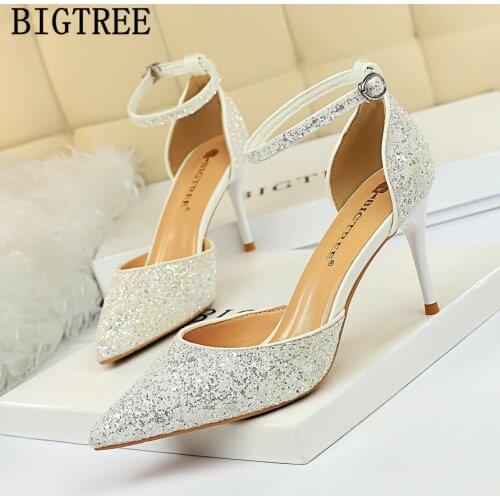 Designer Shoes Women Luxury 2021 Mary Janes Shoes Heels Women Pumps Bling Black High Heels Wedding Shoes Bride Bigtree Chaussure